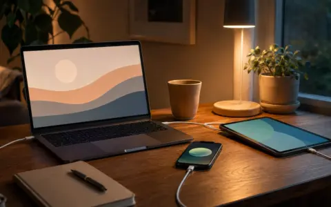 Laptop and smartphone prepared for updates on an organized desk