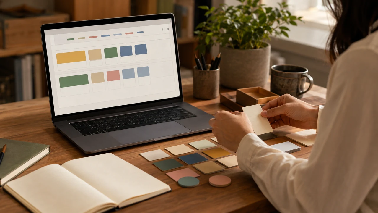 Person organizing saved web pages on a laptop at a bright, uncluttered desk